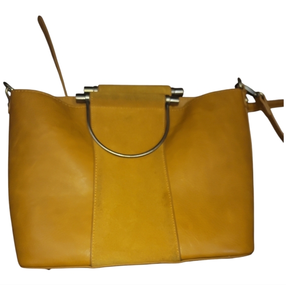 Madison west gold mustard vegan leather crossbody tote bag w coin purse nwot - Picture 12 of 12